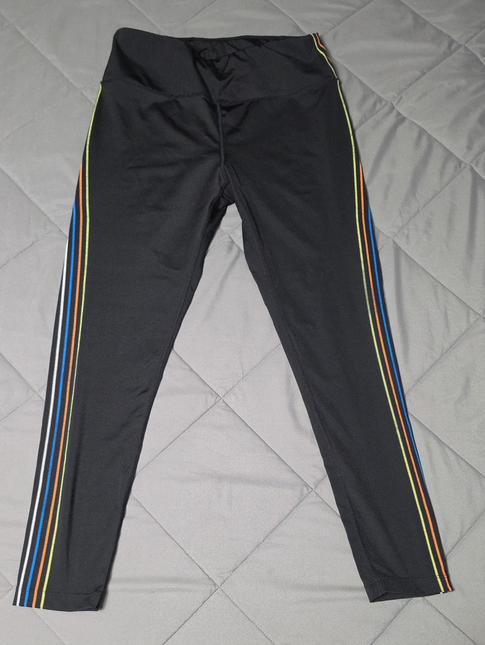 Zyia Black Leggings with Rainbow Side Stripe